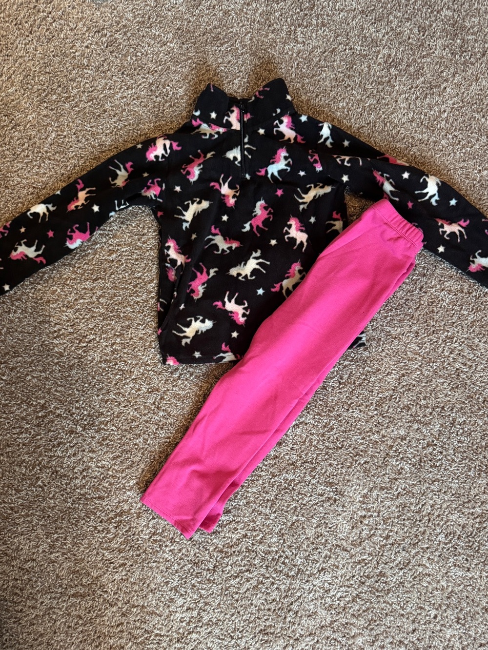 btween Black Leggings with Pink & White Unicorn Print